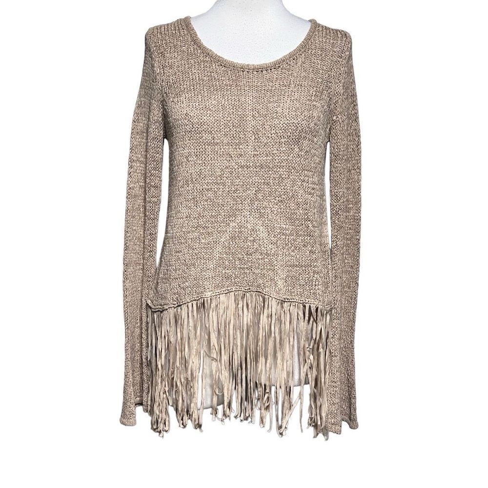 Gianni Bini Loose Weave Boho Fringe Tunic Sweater Size Small